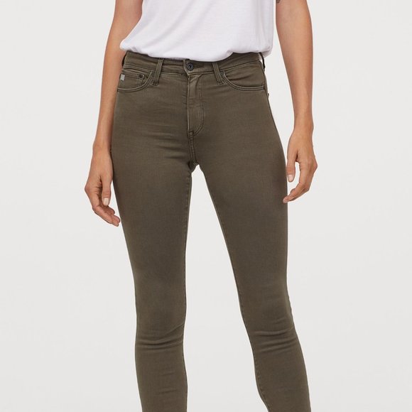 H&M High Waisted Shaping Denim Skinny Jeans Olive - Picture 7 of 8